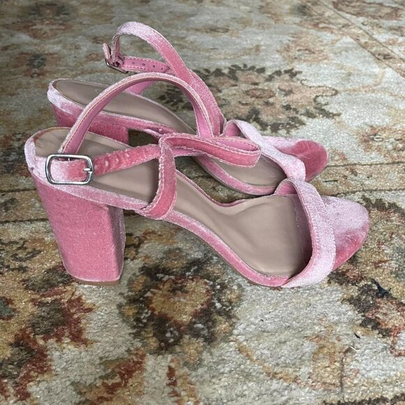 Bp | Bubblegum Pink "Lexy" Velvet Block High Heel Ankle Strappy Sandals | Size 9 - Picture 2 of 7